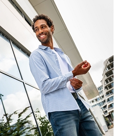 chemise rayee coupe slim en coton stretch homme bleu chemise manches longuesF114801_4