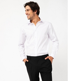 GEMO Chemise manches longues coupe droite en coton stretch homme blanc standard