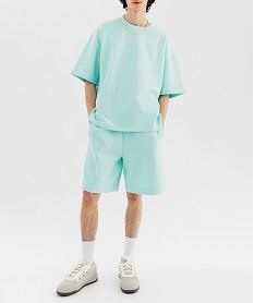 bermuda large en maille a taille elastiquee homme bleu shorts et bermudasF116001_2