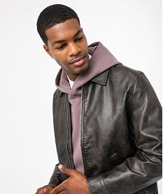 blouson zippe en cuir imitation a col chemise homme brun blousonsF116701_2