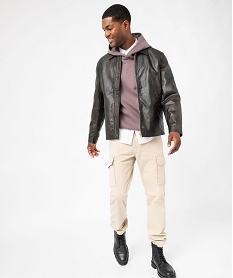 blouson zippe en cuir imitation a col chemise homme brun blousonsF116701_4