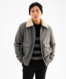 blouson aviateur lainage et col en fourrure imitation homme grisF117001_2
