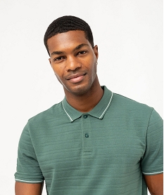 polo a manches courtes effet raye homme vert polosF118101_2