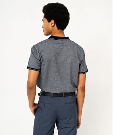 polo manches courtes a micro motifs jacquard homme bleu polosF118201_3