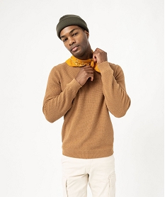 GEMO Pull col rond en coton uni homme marron standard