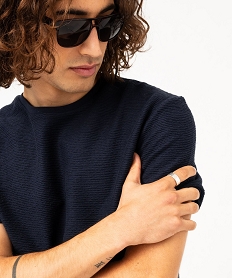 tee-shirt a manches courtes en maille texturee aspect raye homme bleu tee-shirtsF120901_2