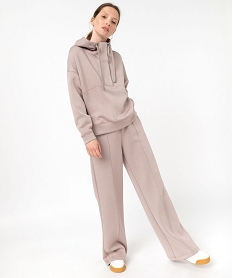sweat a capuche oversize en maille douce femme brun sweatsF127001_4