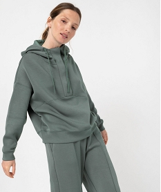 sweat a capuche oversize en maille douce femme vert sweatsF127101_1