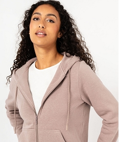 sweat zippe a capuche femme brun sweatsF127601_2