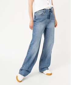 GEMO Jean wide leg taille haute délavé femme Bleu