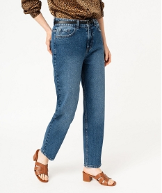 GEMO Jean coupe mom taille haute femme avec ceinture fine bleu standard