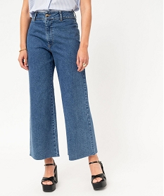 GEMO Pantacourt en jean cropped wide leg femme Bleu