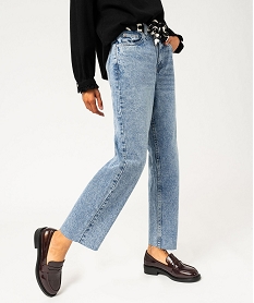 GEMO Jean délavé coupe cropped straight taille haute femme Bleu
