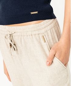 pantalon ample en lin a taille elastiquee femme - lulucastagnette beige pantalonsF130001_2