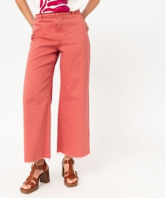 GEMO Pantacourt en jean cropped wide leg coloré femme rose standard
