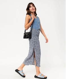 jupe midi fendue en viscose fleurie femme imprimeF132601_4