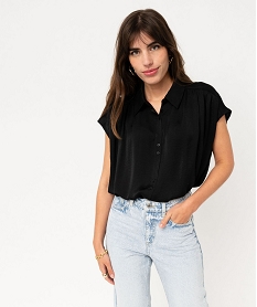 GEMO Chemise manches courtes en matière satinée femme noir standard