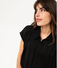 chemise manches courtes en matiere satinee femme noir chemisiersF134301_2