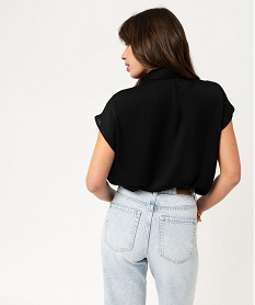 chemise manches courtes en matiere satinee femme noir chemisiersF134301_3