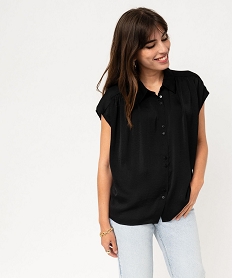 chemise manches courtes en matiere satinee femme noir chemisiersF134301_4
