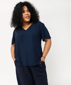 blouse manches courtes en viscose jacquard femme grande taille bleu blousesF135201_2