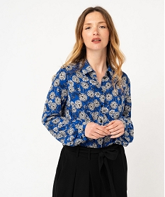 GEMO Chemise imprimée en voile fluide femme Bleu