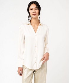 GEMO Chemise unie en matière satinée femme Beige