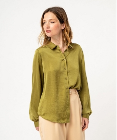 GEMO Chemise à manches longues en matière satinée femme Vert