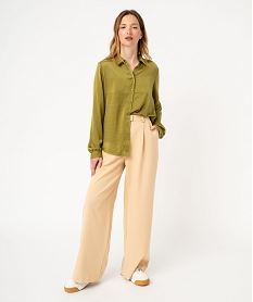 chemise a manches longues en matiere satinee femme vert chemisiersF135801_4