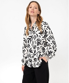 chemise imprimee en matiere satinee femme beige chemisiersF136101_2