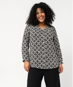 chemise a manches longues imprimee femme grande taille noir chemisiersF136201_2