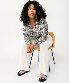 chemise a manches longues imprimee femme grande taille beige chemisiersF136401_4