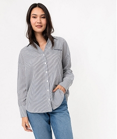 chemise rayee oversize en maille gaufree femme - lulucastagnette bleu chemisiersF136501_2