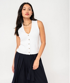 gilet sans manches a fines cotes femme blanc giletsF136801_4