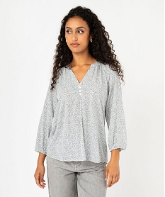 blouse fluide imprimee a manches 34 femme blanc blousesF137501_1