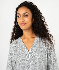 blouse fluide imprimee a manches 34 femme blanc blousesF137501_2