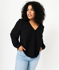 GEMO Blouse à manches longues avec épaulettes femme grande taille Noir