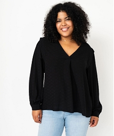 blouse a manches longues avec epaulettes femme grande taille noir blousesF137601_2