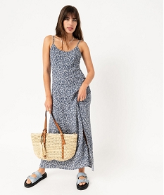 robe longue et fendue a bretelles en viscose femme bleuF138801_1