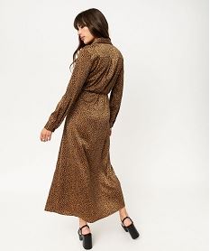 robe portefeuille imprimee en matiere satinee femme brunF139201_3