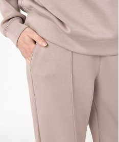 pantalon large en maille a taille elastiquee femme brun pantalonsF139401_2