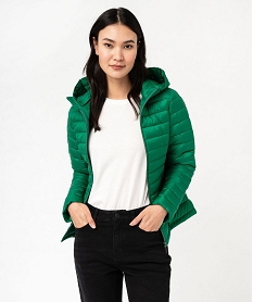 GEMO Doudoune à capuche rembourrage fin femme Vert