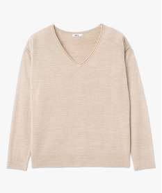 pull a col v finitions roulottees femme beige pullsF142701_3