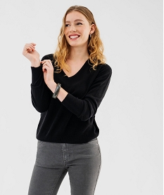 pull a col v finitions roulottees femme noir pullsF142801_1