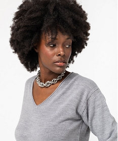 pull a col v finitions roulottees femme gris pullsF143101_2