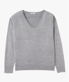 pull a col v finitions roulottees femme gris pullsF143101_4