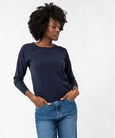 pull fin a col rond finitions roulottee femme bleu pullsF143201_2