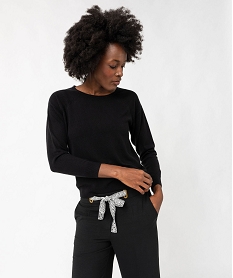 GEMO Pull fin à col rond finitions roulottée femme noir standard