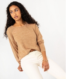 pull fin a col rond finitions roulottee femme orange pullsF143401_1
