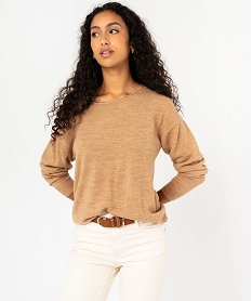 pull fin a col rond finitions roulottee femme orange pullsF143401_2